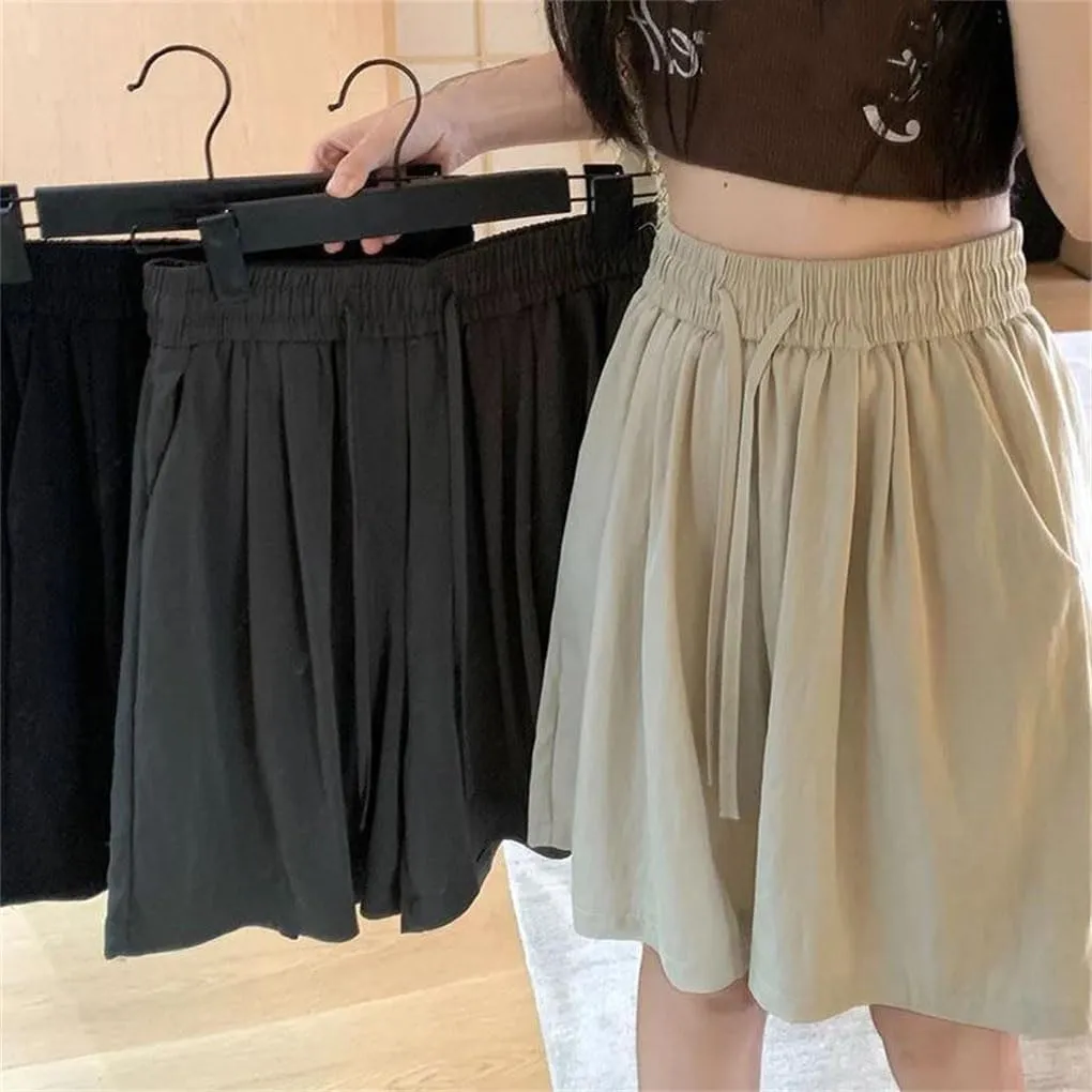 Women's Silk Lace-Up Shorts Classic Loose High Waist Solid Color Casual Vacation Wide Leg Pants