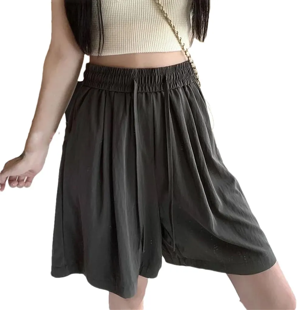 Women's Silk Lace-Up Shorts Classic Loose High Waist Solid Color Casual Vacation Wide Leg Pants