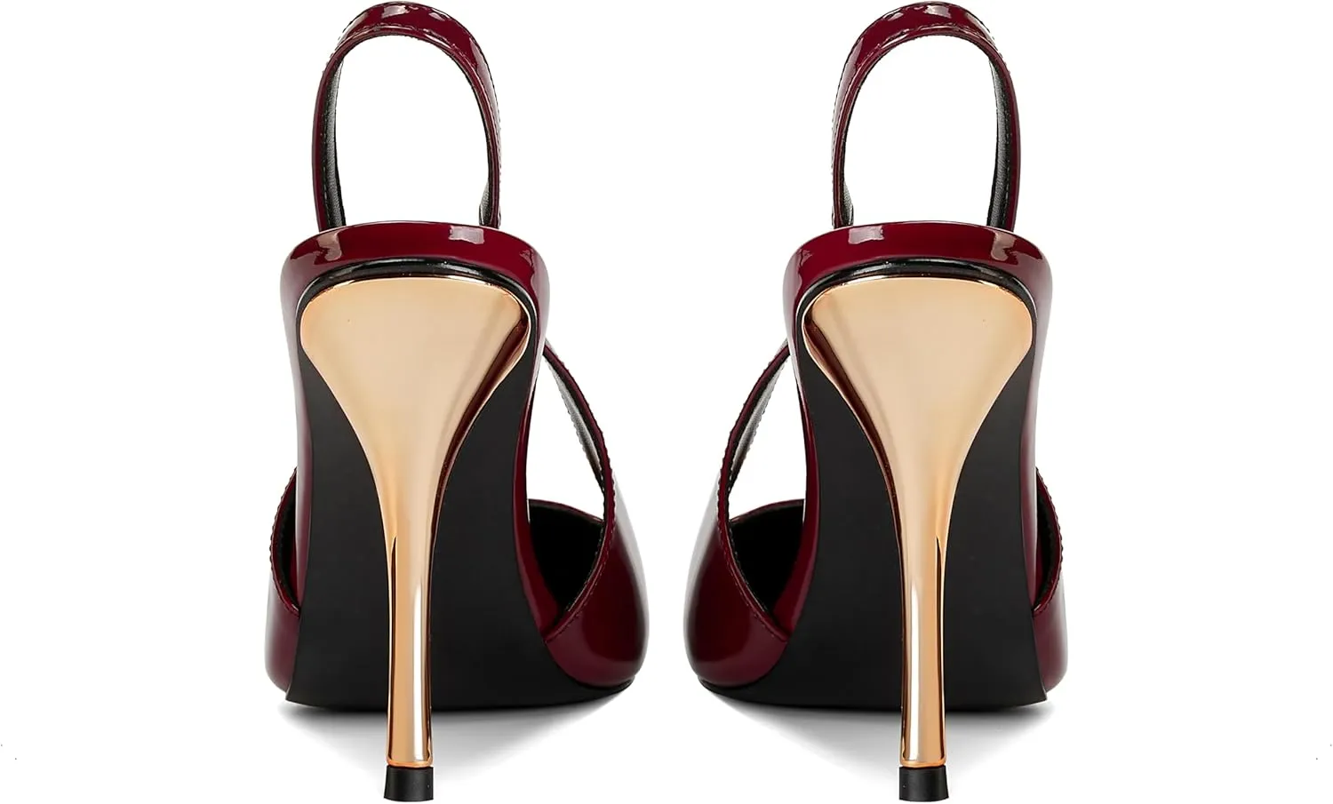 Women's Slingback Stiletto High Heels Crystal Metallic Closed Pointed Toe Pumps Patent Leather Slip on Elastic Strap Heeled Sandals Fashion Party Dress Shoes for Women