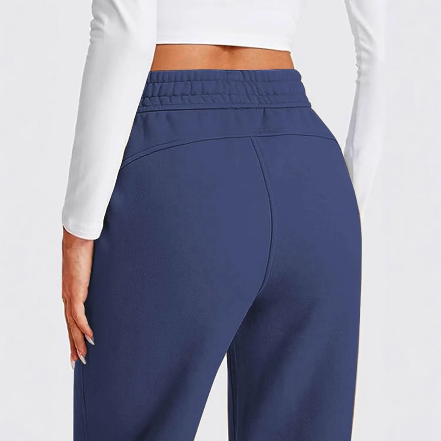 Womens Sweatpants Wide Leg Solid Color Casual Athletic Drawstring Baggy Jogger Straight Leg Trendy Pants with Pocket