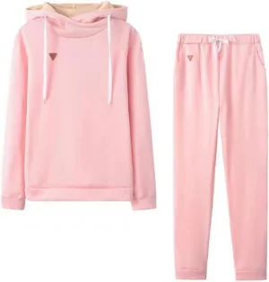Women's Sweatsuits 2 Piece Cowl Neck Pullover Hoodies Matching Drawstring Waist Pants Tracksuits Longwear Set