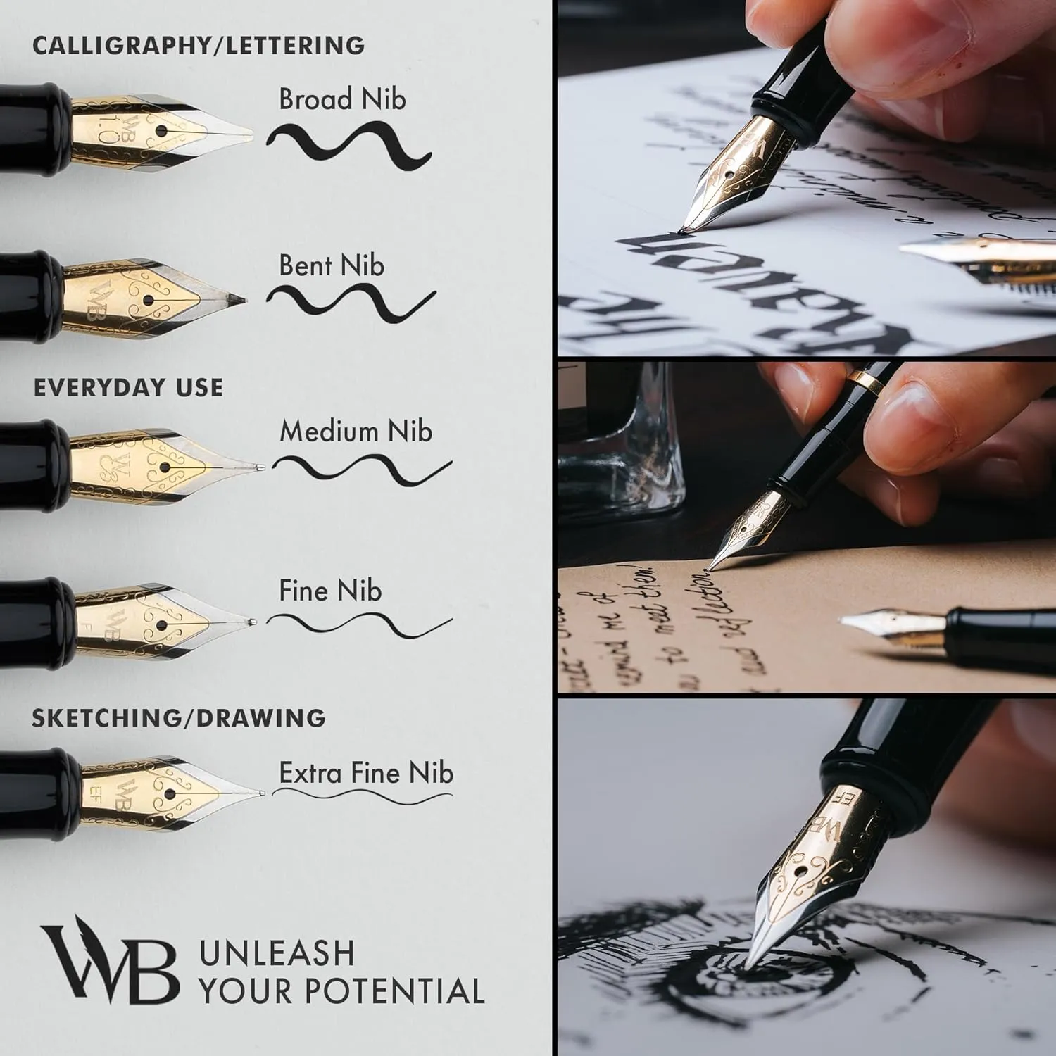 Wordsworth & Black Fountain Pen Set, 18K Gilded Medium Nib, Includes 24 Pack Ink Cartridges, Ink Refill Converter & Gift Box, Gold Finish, Calligraphy, [Black Rose Gold], Perfect for Men & Women