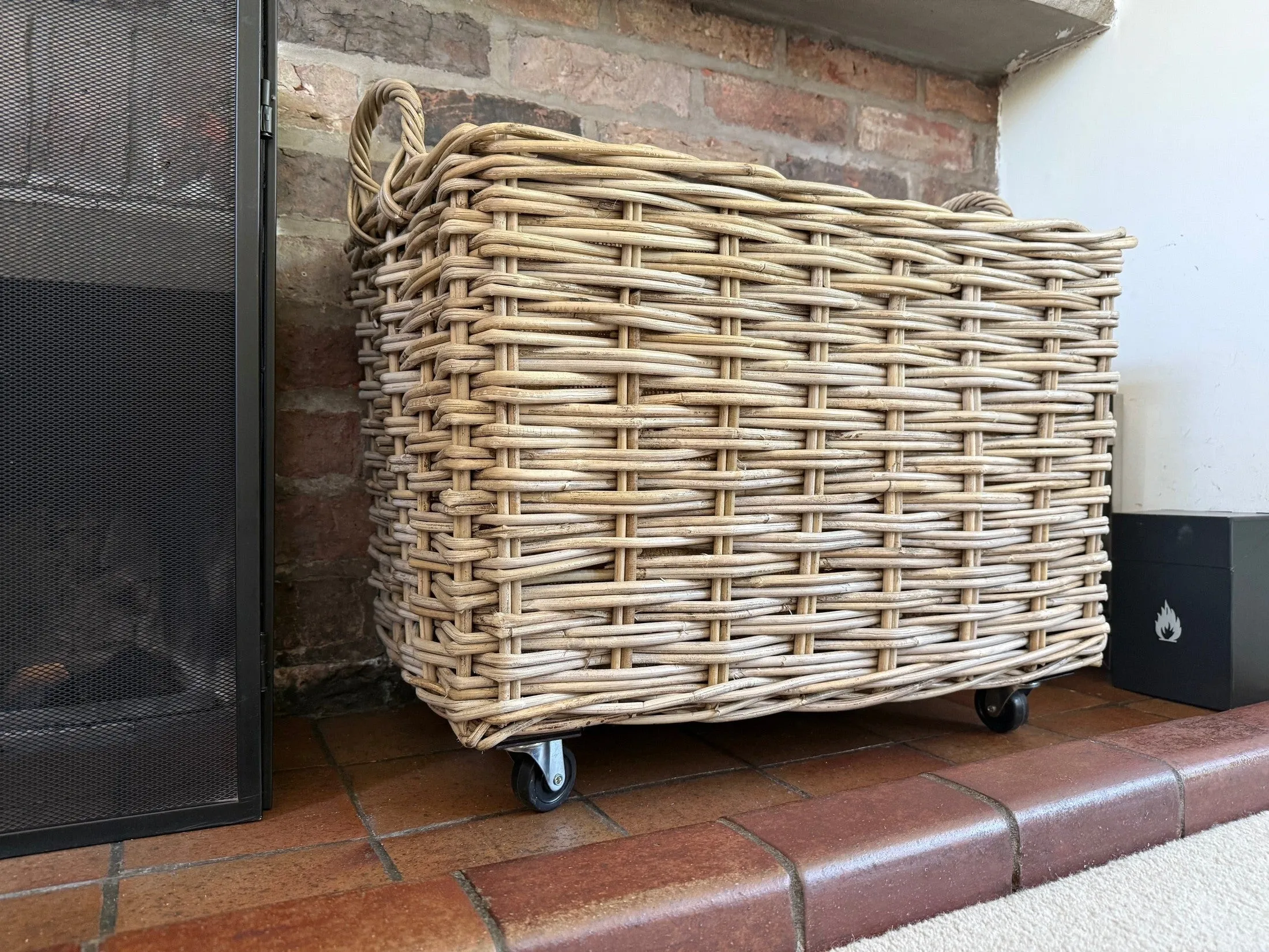Wovenhill Kubu Rattan Log Baskets with Wheels and Hoop Handles
