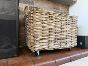 Wovenhill Kubu Rattan Log Baskets with Wheels and Hoop Handles