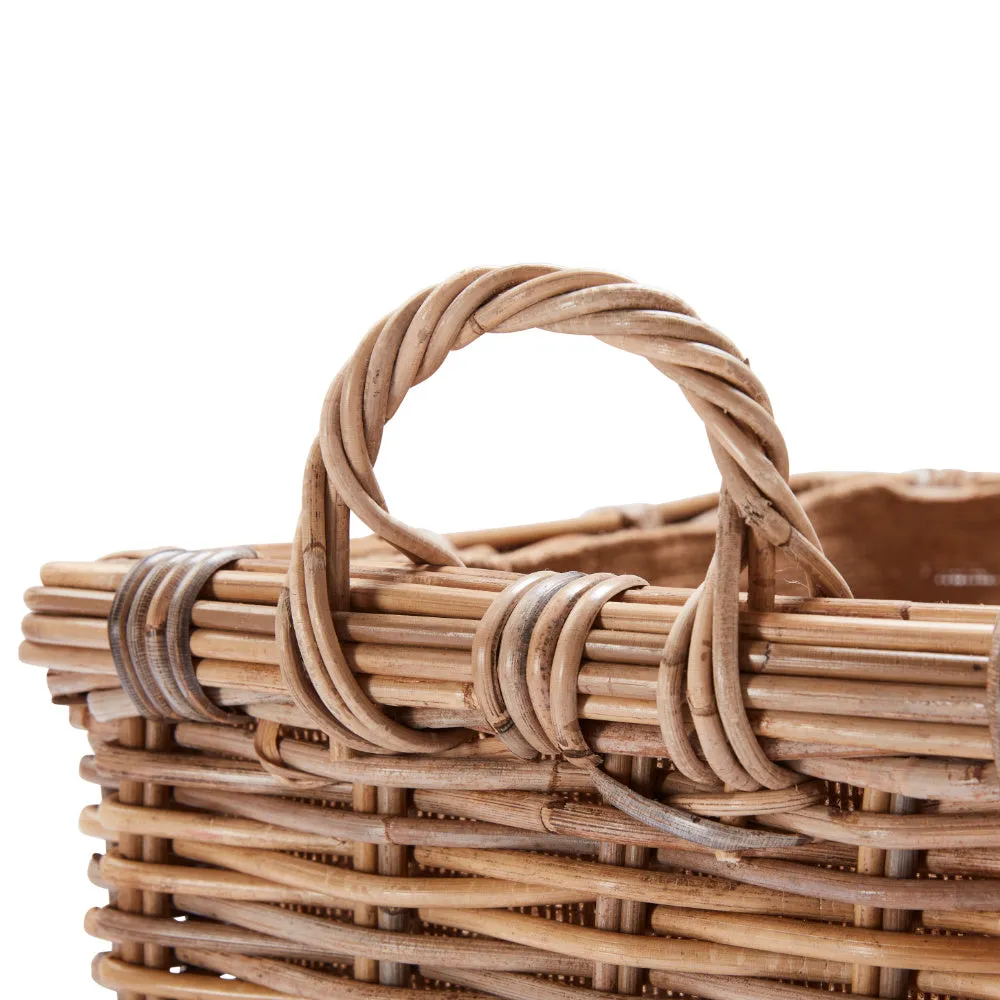 Wovenhill Kubu Rattan Rectangular Log Basket with Hoop Handles