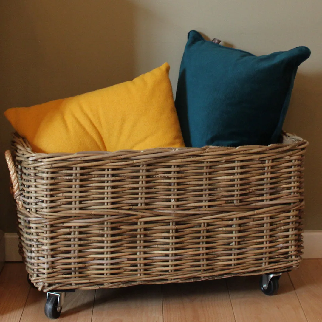 Wovenhill Kubu Rattan Rectangular Log Basket with Wheels XLarge