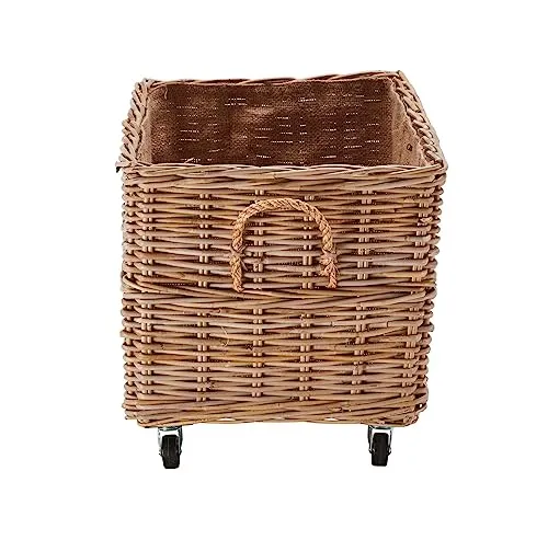 Wovenhill Kubu Rattan Rectangular Log Basket with Wheels XLarge