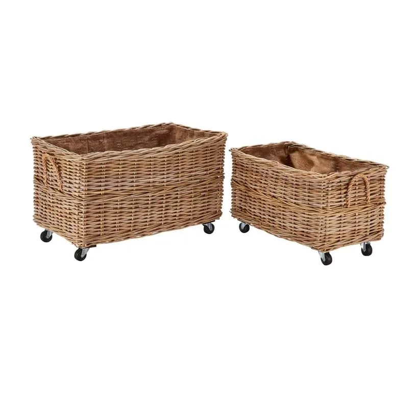 Wovenhill Kubu Rattan Rectangular Log Basket with Wheels XLarge