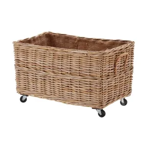 Wovenhill Kubu Rattan Rectangular Log Basket with Wheels XLarge