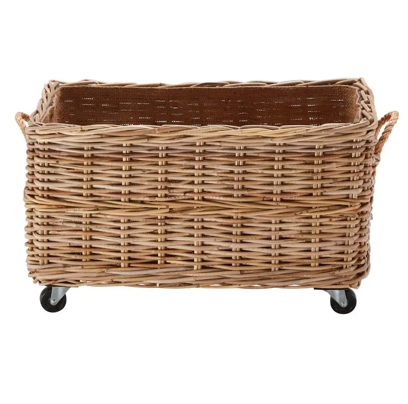 Wovenhill Kubu Rattan Rectangular Log Basket with Wheels XLarge