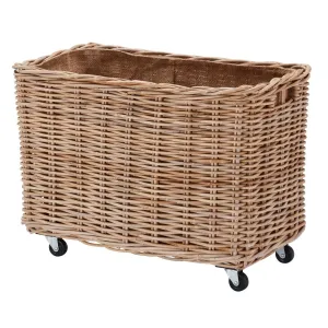 Wovenhill Kubu Rattan Tall Oblong Log Basket with Wheels