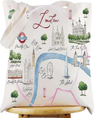 WZMPA London City Map Cosmetic Bag London Travel Gift London Long Distance Relationship Makeup Zipper Pouch Bag For Family Friend (London Tote)