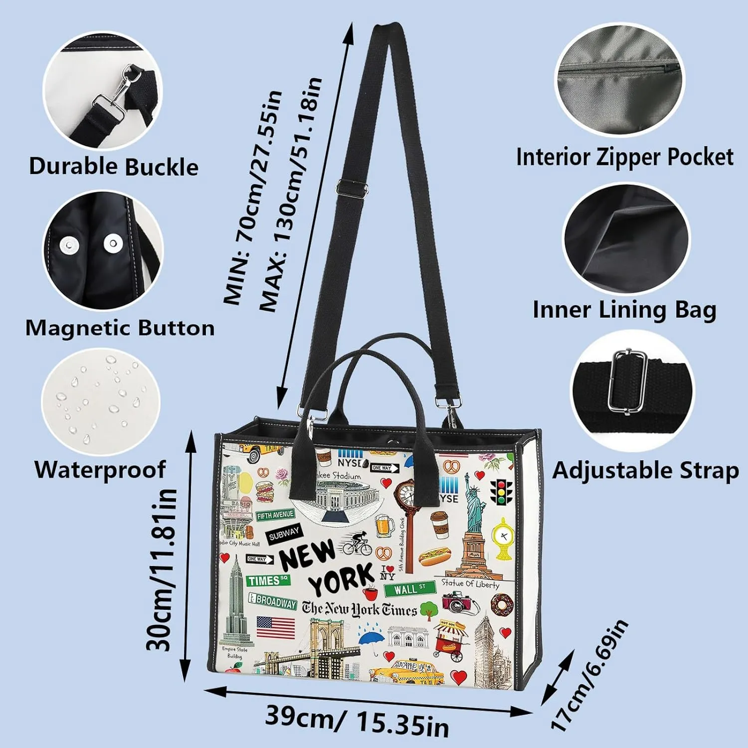 WZMPA New York Cosmetic Bag - Souvenir Gift & Vacation Makeup Pouch - Zipper Closure