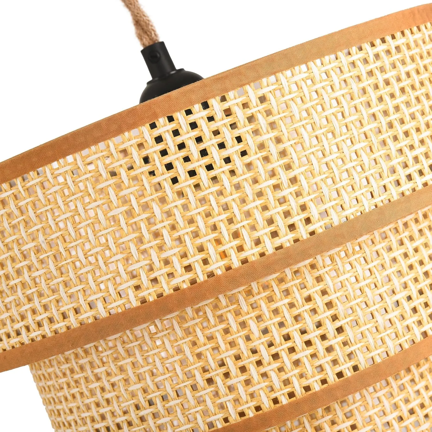 XININSUN Plug in Pendant Light Hanging Lights with15FT Plug in Cord Dimmable Rattan Hanging Lamp Wicker Woven Drum Lampshade,Rustic Boho Plug in Ceiling Light Fixture for Bedroom Living Room-1pack