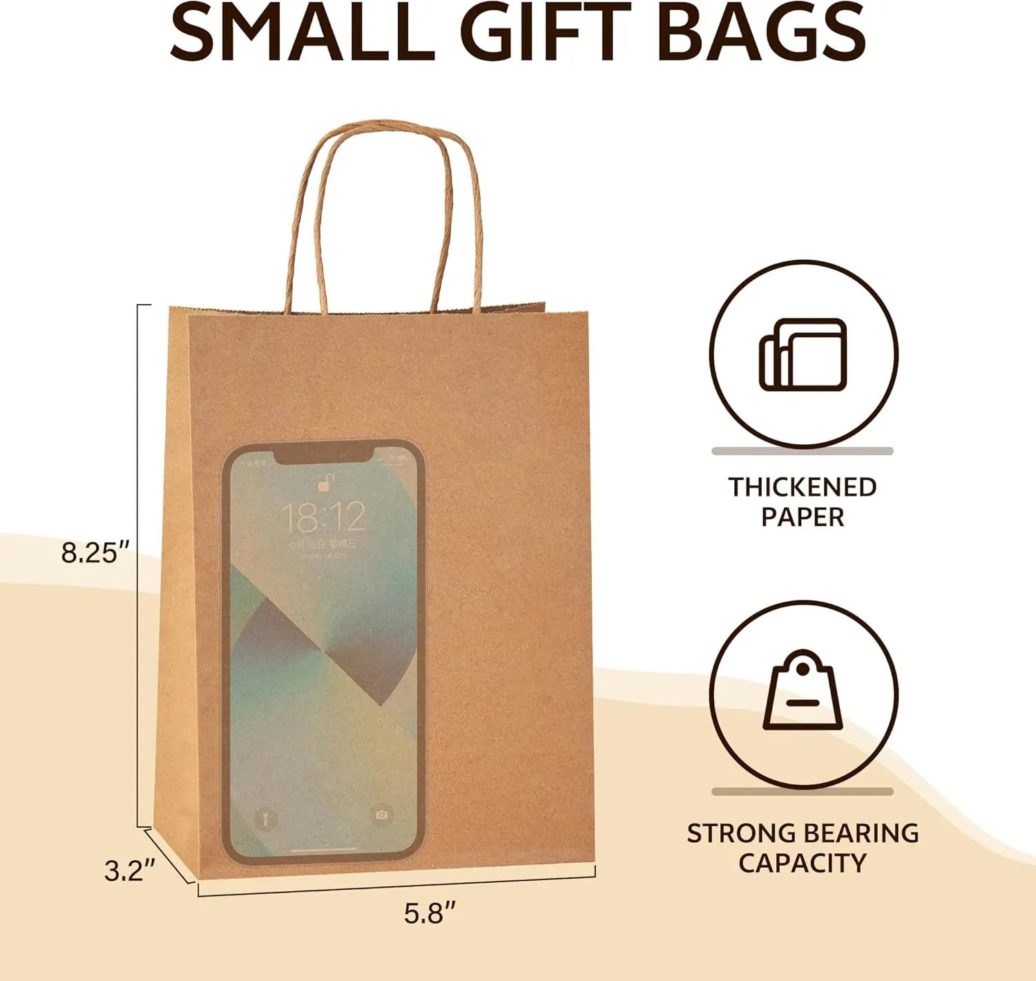 YEEHAW Brown Paper Bags with Handles Bulk 5.8"x3.2"x8.25" 50Pcs Gift Bags Small Size, Brown Kraft Bag with Handles Bulk, Bags for Retail, Party, Shopping, Merchandise