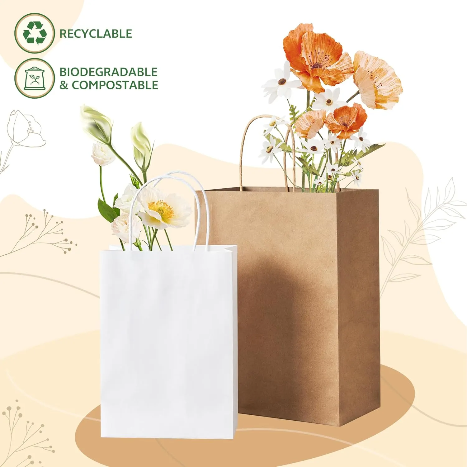 YEEHAW Brown Paper Bags with Handles Bulk 5.8"x3.2"x8.25" 50Pcs Gift Bags Small Size, Brown Kraft Bag with Handles Bulk, Bags for Retail, Party, Shopping, Merchandise