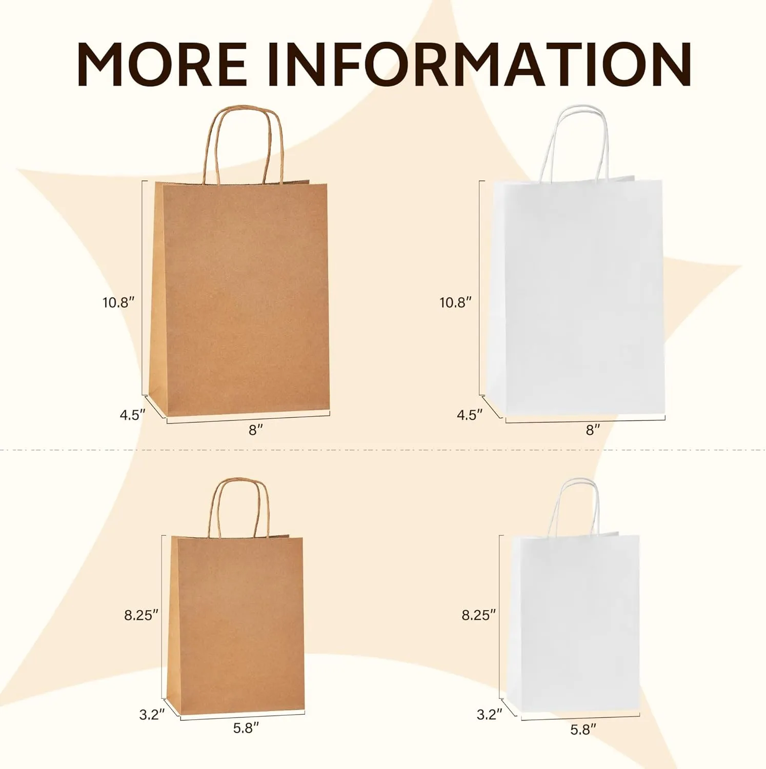 YEEHAW Brown Paper Bags with Handles Bulk 8"x4.5"x10.8" 100Pcs Gift Kraft Bags Medium Size, Brown Craft with Handles, Gifts Bag Bulk, Suitable for Retail, Party, Shopping, Merchandise