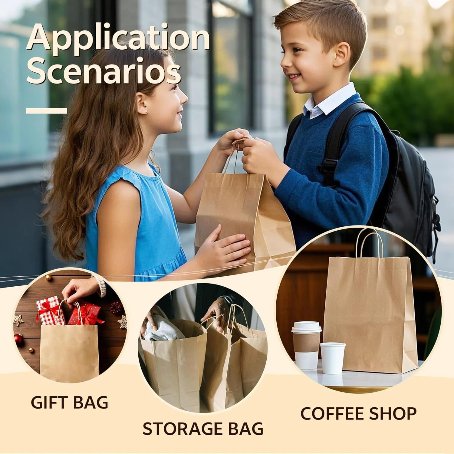 YEEHAW Brown Paper Bags with Handles Bulk 8"x4.5"x10.8" 100Pcs Gift Kraft Bags Medium Size, Brown Craft with Handles, Gifts Bag Bulk, Suitable for Retail, Party, Shopping, Merchandise