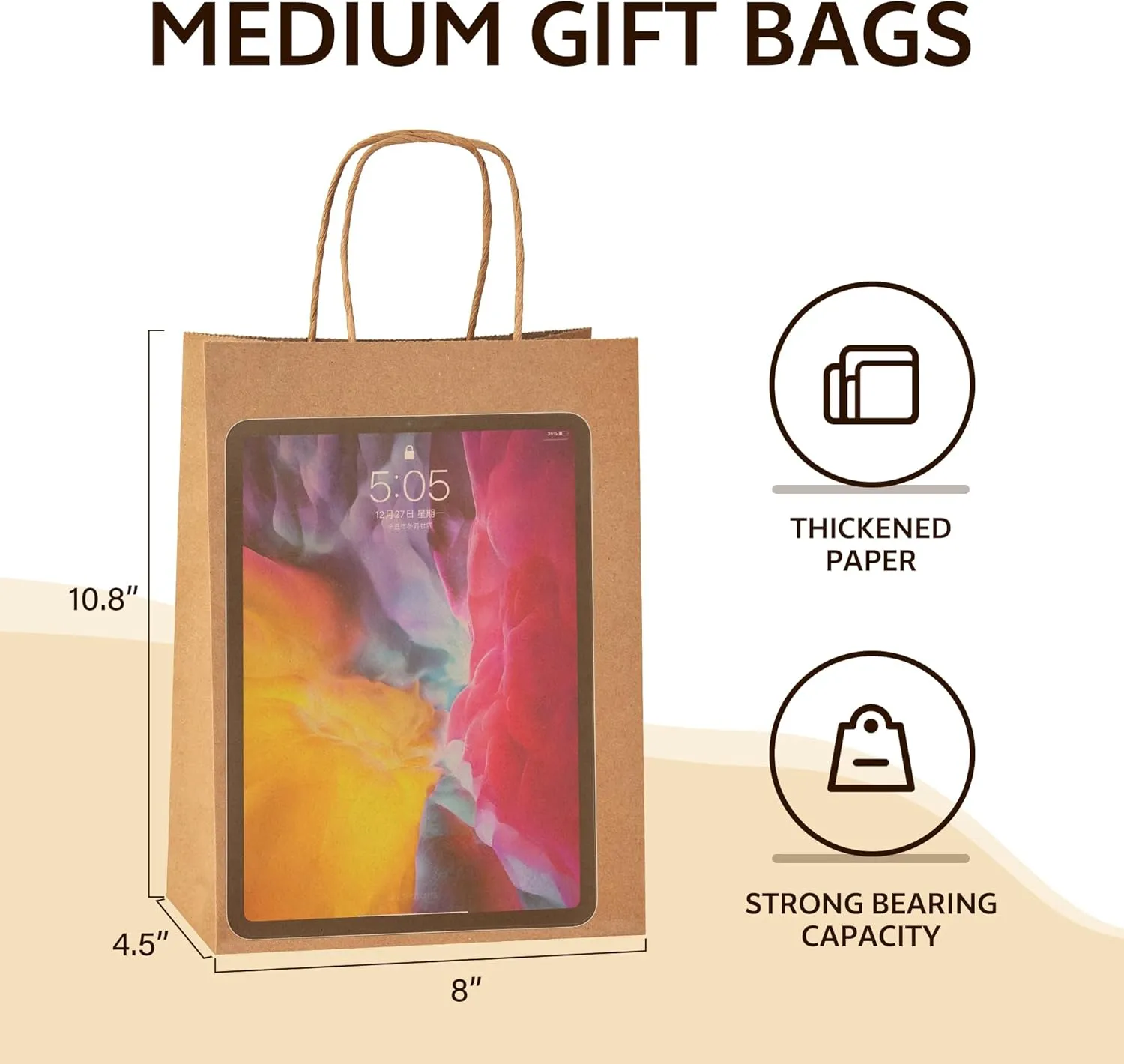 YEEHAW Brown Paper Bags with Handles Bulk 8"x4.5"x10.8" 100Pcs Gift Kraft Bags Medium Size, Brown Craft with Handles, Gifts Bag Bulk, Suitable for Retail, Party, Shopping, Merchandise