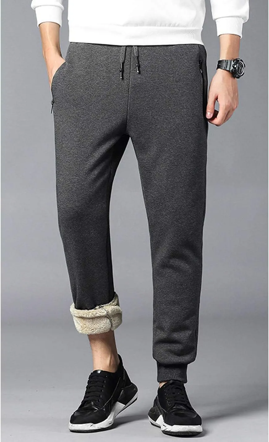 Yeokou Mens Winter Warm Sherpa Lined Active Thermal Jogger Fleece Sweatpants Pant