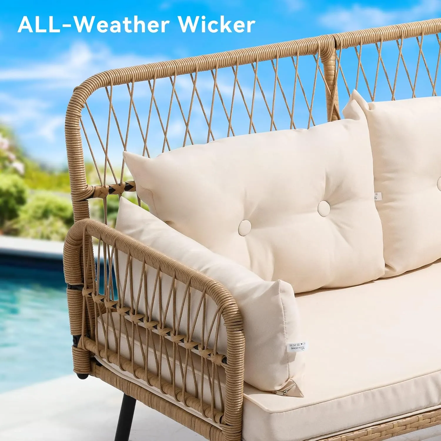 YITAHOME 2-Piece Patio Furniture Wicker Outdoor Loveseat, All-Weather Rattan Conversation for Backyard, Balcony and Deck with Soft Cushions and SideTable (Light Brown Beige)