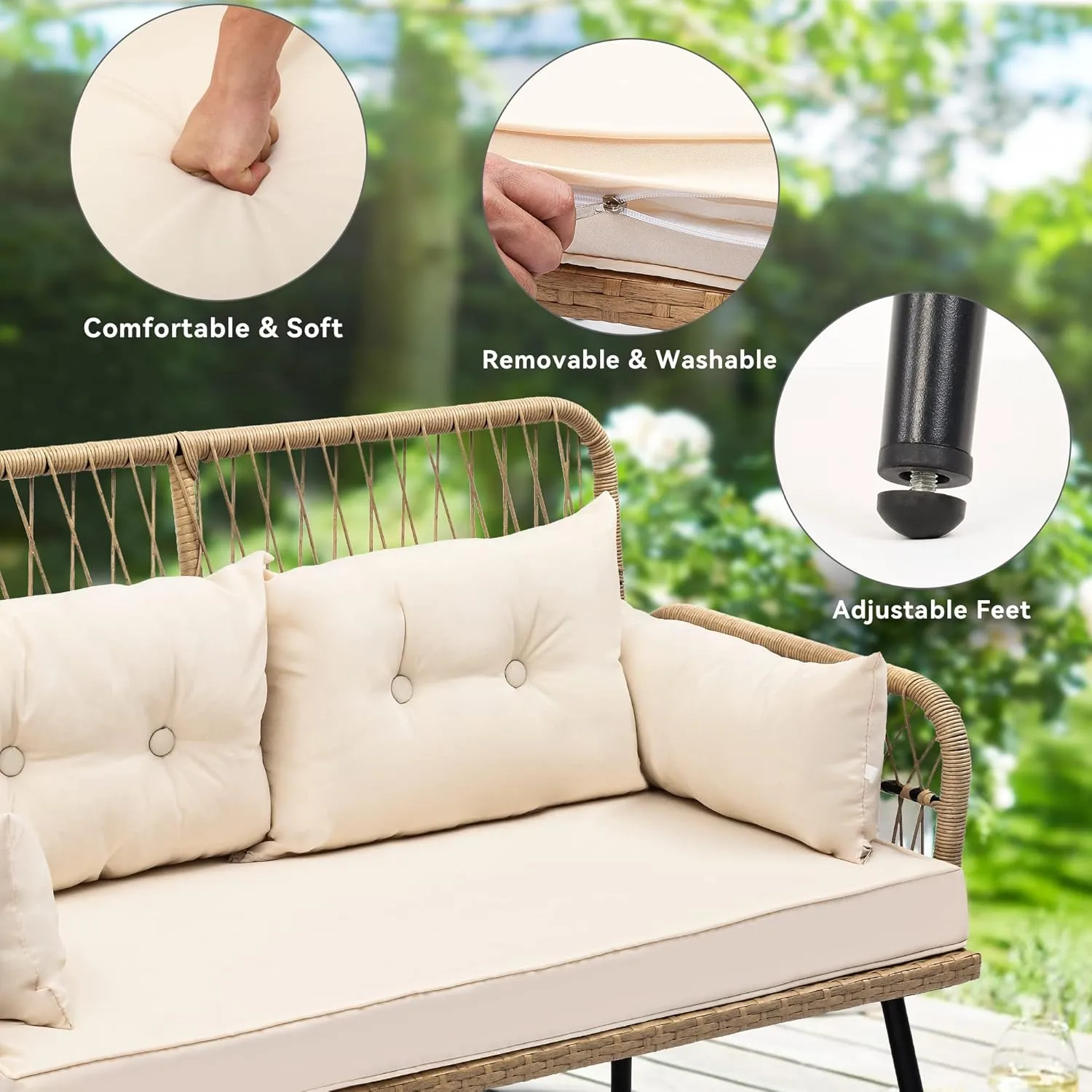 YITAHOME 2-Piece Patio Furniture Wicker Outdoor Loveseat, All-Weather Rattan Conversation for Backyard, Balcony and Deck with Soft Cushions and SideTable (Light Brown Beige)