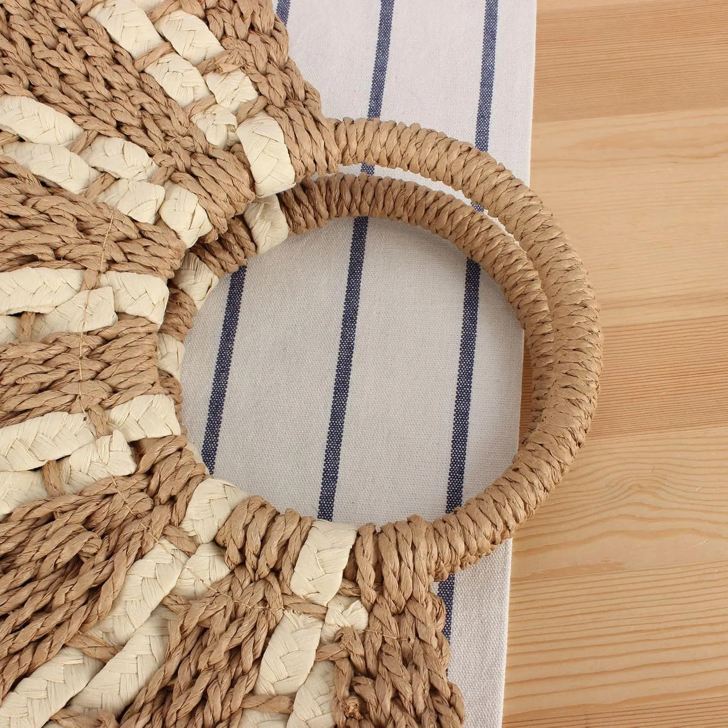 YYW Straw Bags for Women,Hand-woven Straw Large Bag Round Handle Ring Tote Retro Summer Beach Rattan bag