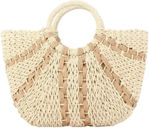 YYW Straw Bags for Women,Hand-woven Straw Large Bag Round Handle Ring Tote Retro Summer Beach Rattan bag
