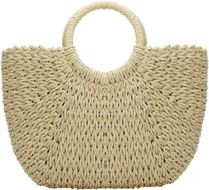 YYW Straw Bags for Women,Hand-woven Straw Large Bag Round Handle Ring Tote Retro Summer Beach Rattan bag
