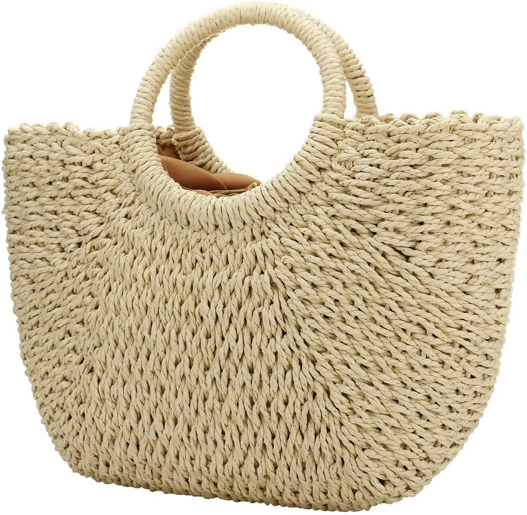 YYW Straw Bags for Women,Hand-woven Straw Large Bag Round Handle Ring Tote Retro Summer Beach Rattan bag