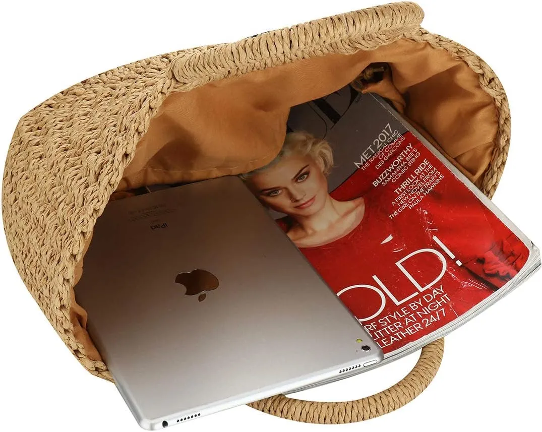 YYW Straw Bags for Women,Hand-woven Straw Large Bag Round Handle Ring Tote Retro Summer Beach Rattan bag