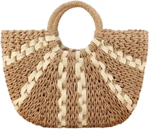 YYW Straw Bags for Women,Hand-woven Straw Large Bag Round Handle Ring Tote Retro Summer Beach Rattan bag
