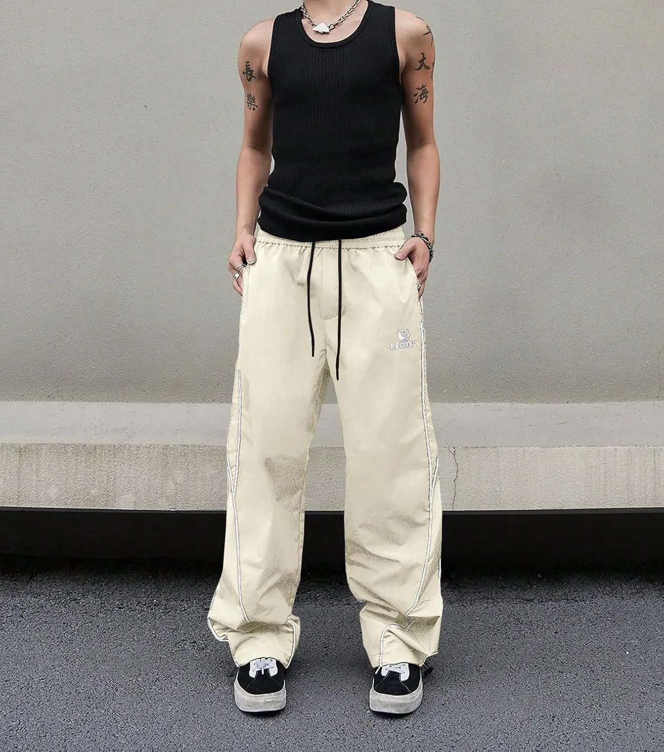 ZAFUL Mens Baggy Pants Y2K Contrast Piping Drawstring Sweatpants Fashion Unisex Oversized Cargo Pants for Men with Pockets
