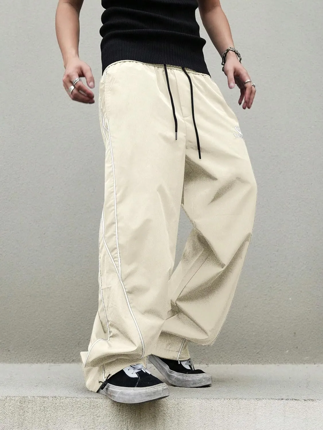 ZAFUL Mens Baggy Pants Y2K Contrast Piping Drawstring Sweatpants Fashion Unisex Oversized Cargo Pants for Men with Pockets