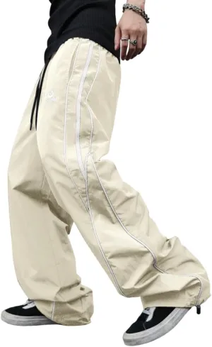 ZAFUL Mens Baggy Pants Y2K Contrast Piping Drawstring Sweatpants Fashion Unisex Oversized Cargo Pants for Men with Pockets