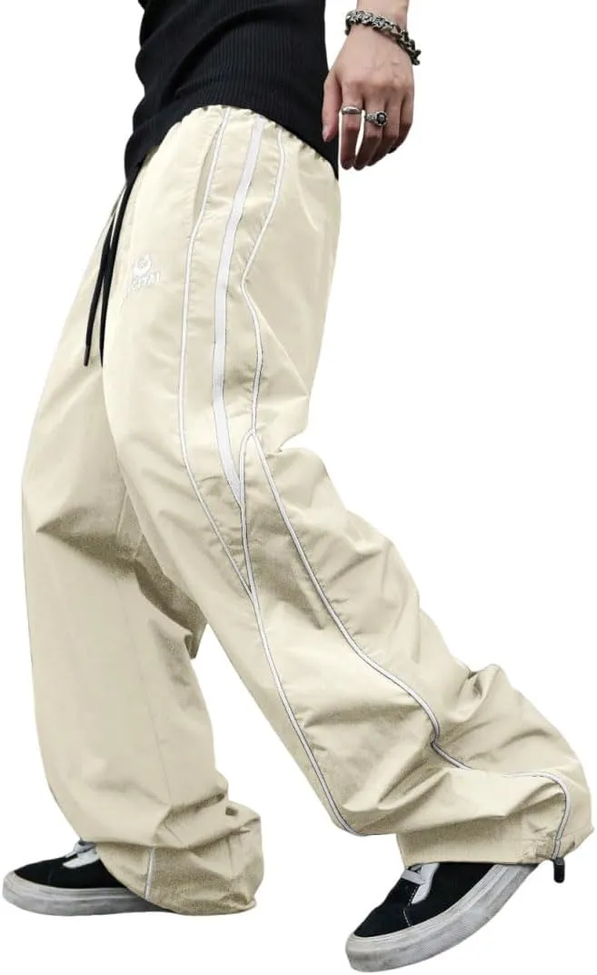 ZAFUL Mens Baggy Pants Y2K Contrast Piping Drawstring Sweatpants Fashion Unisex Oversized Cargo Pants for Men with Pockets