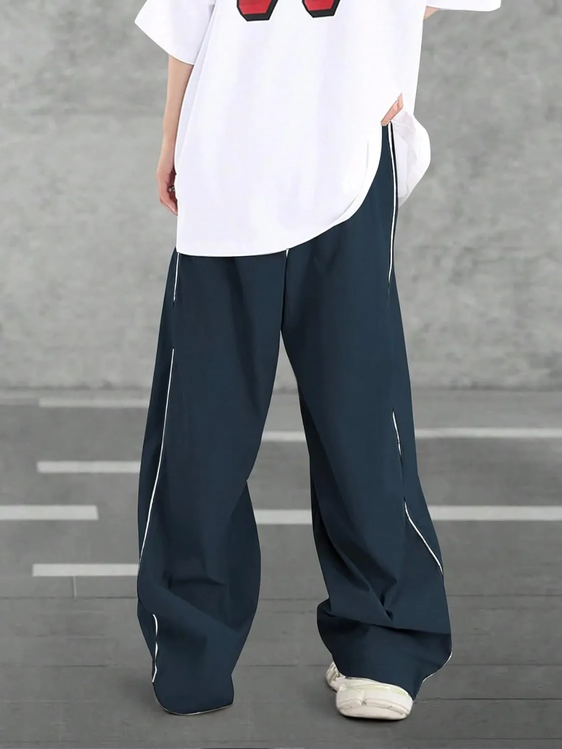 ZAFUL Mens Baggy Pants Y2K Contrast Piping Drawstring Sweatpants Fashion Unisex Oversized Cargo Pants for Men with Pockets