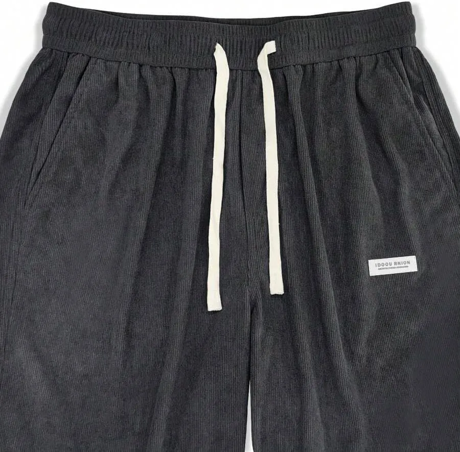 ZAFUL Mens Corduroy Straight Leg Pants Long Solid Elastic Waist Casual Pants Loose Fit Going Out Pants with Pockets