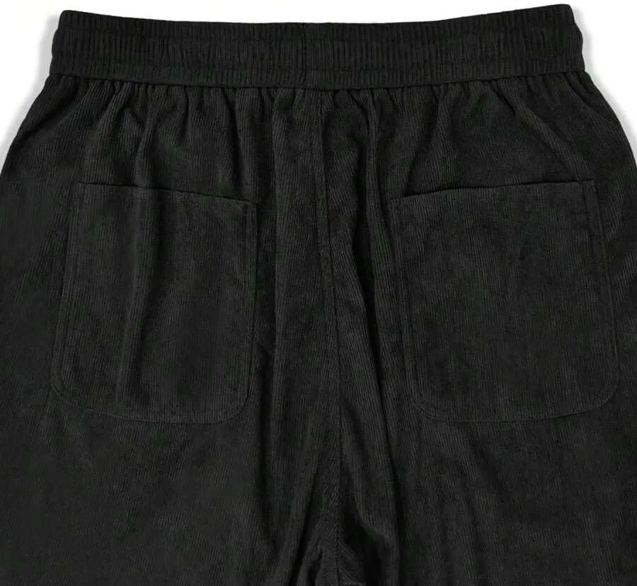 ZAFUL Mens Corduroy Straight Leg Pants Long Solid Elastic Waist Casual Pants Loose Fit Going Out Pants with Pockets