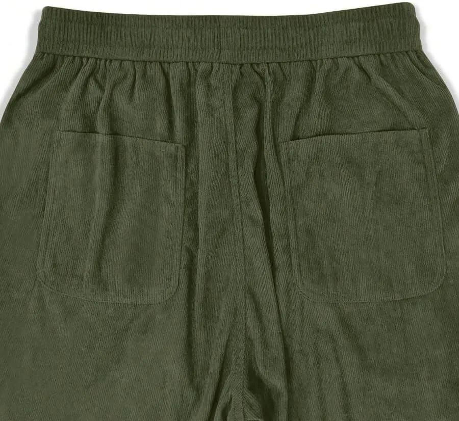 ZAFUL Mens Corduroy Straight Leg Pants Long Solid Elastic Waist Casual Pants Loose Fit Going Out Pants with Pockets