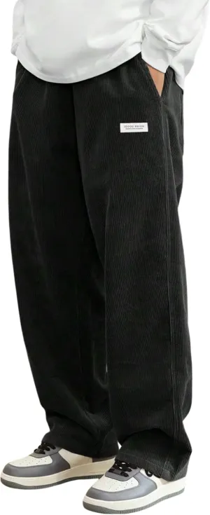 ZAFUL Mens Corduroy Straight Leg Pants Long Solid Elastic Waist Casual Pants Loose Fit Going Out Pants with Pockets