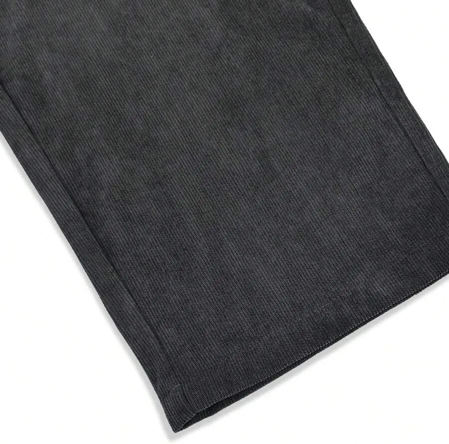 ZAFUL Mens Corduroy Straight Leg Pants Long Solid Elastic Waist Casual Pants Loose Fit Going Out Pants with Pockets