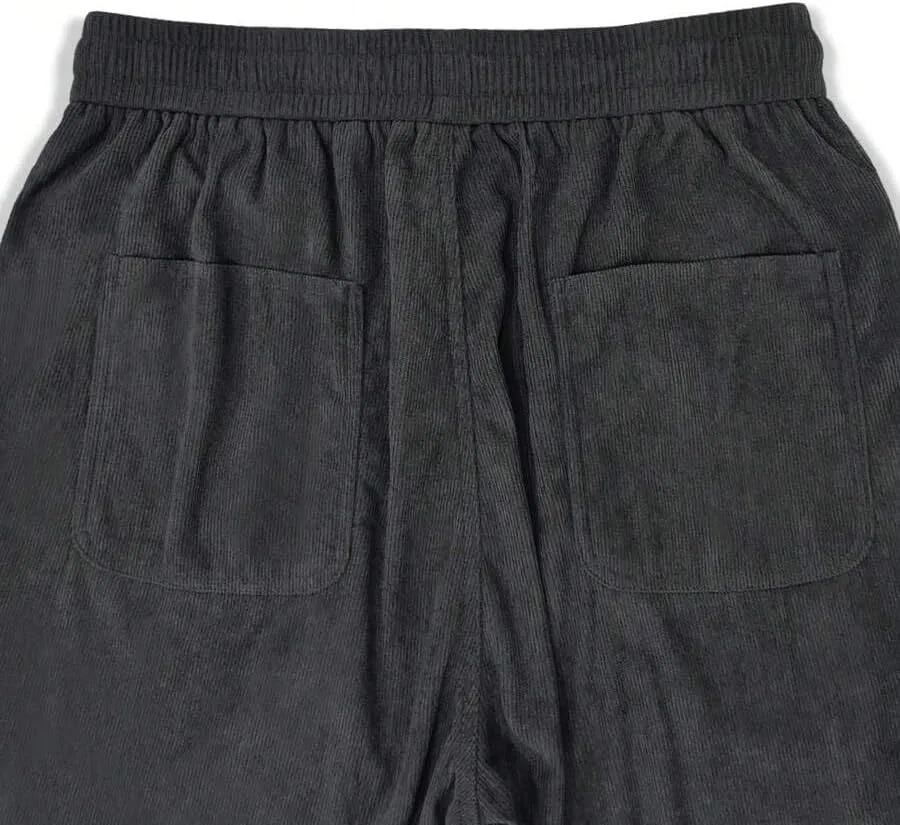 ZAFUL Mens Corduroy Straight Leg Pants Long Solid Elastic Waist Casual Pants Loose Fit Going Out Pants with Pockets