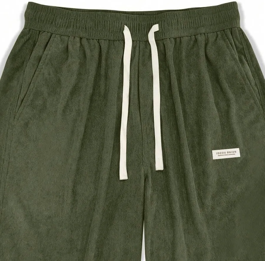 ZAFUL Mens Corduroy Straight Leg Pants Long Solid Elastic Waist Casual Pants Loose Fit Going Out Pants with Pockets