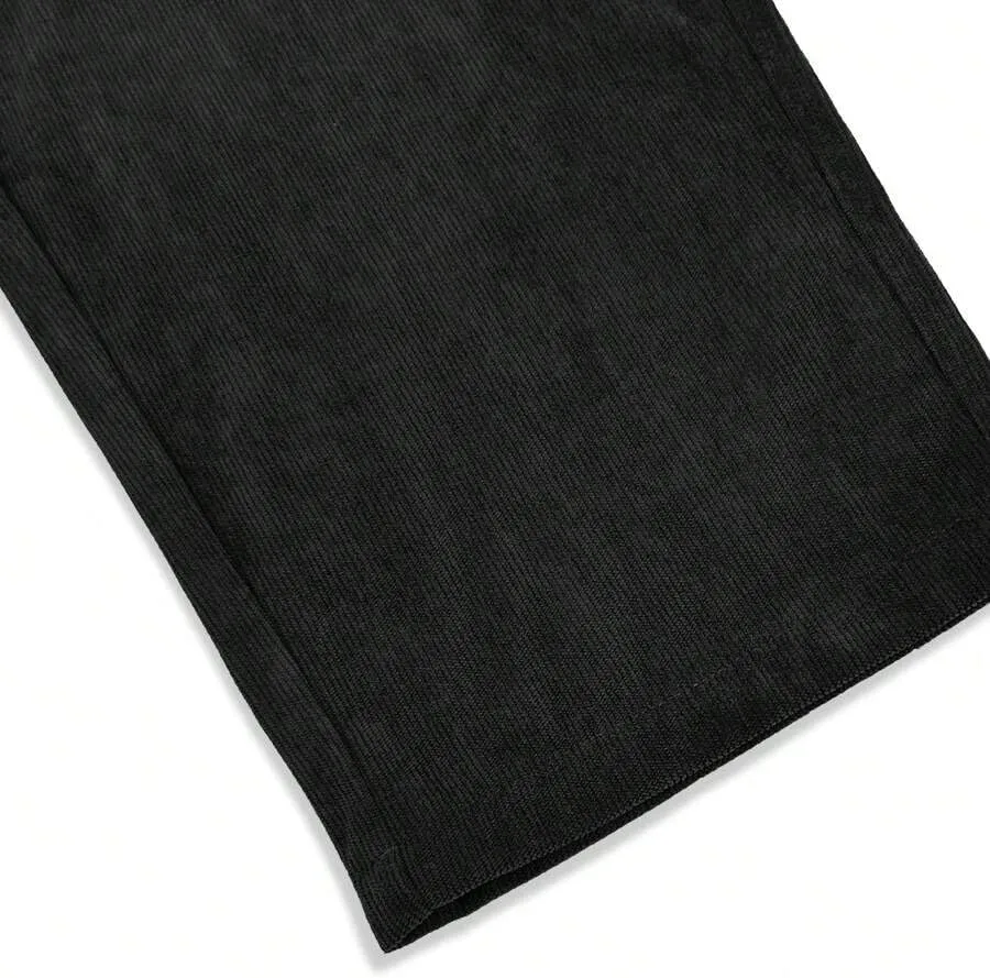 ZAFUL Mens Corduroy Straight Leg Pants Long Solid Elastic Waist Casual Pants Loose Fit Going Out Pants with Pockets