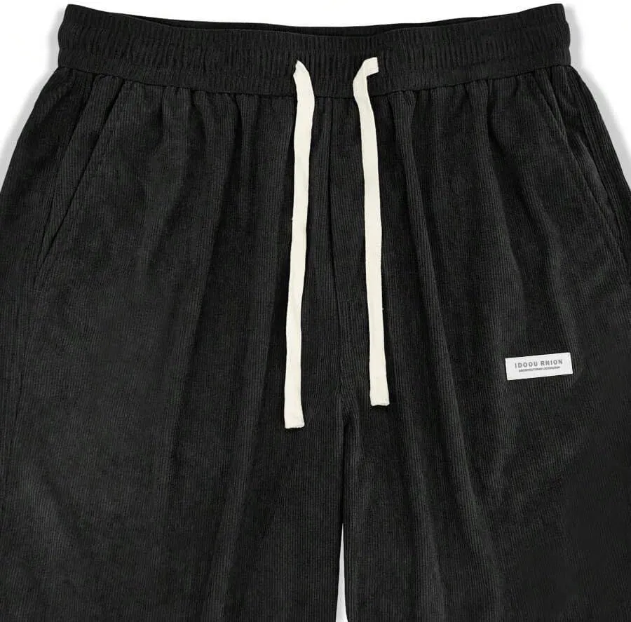 ZAFUL Mens Corduroy Straight Leg Pants Long Solid Elastic Waist Casual Pants Loose Fit Going Out Pants with Pockets