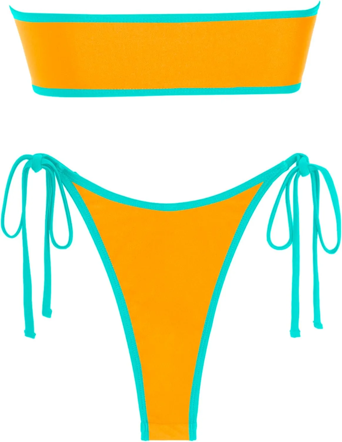 ZAFUL Metal Ring Bandeau Bikini Set Tie Side Bathing Suit High Cut 2 Piece Swimsuit Cutout Swimwear