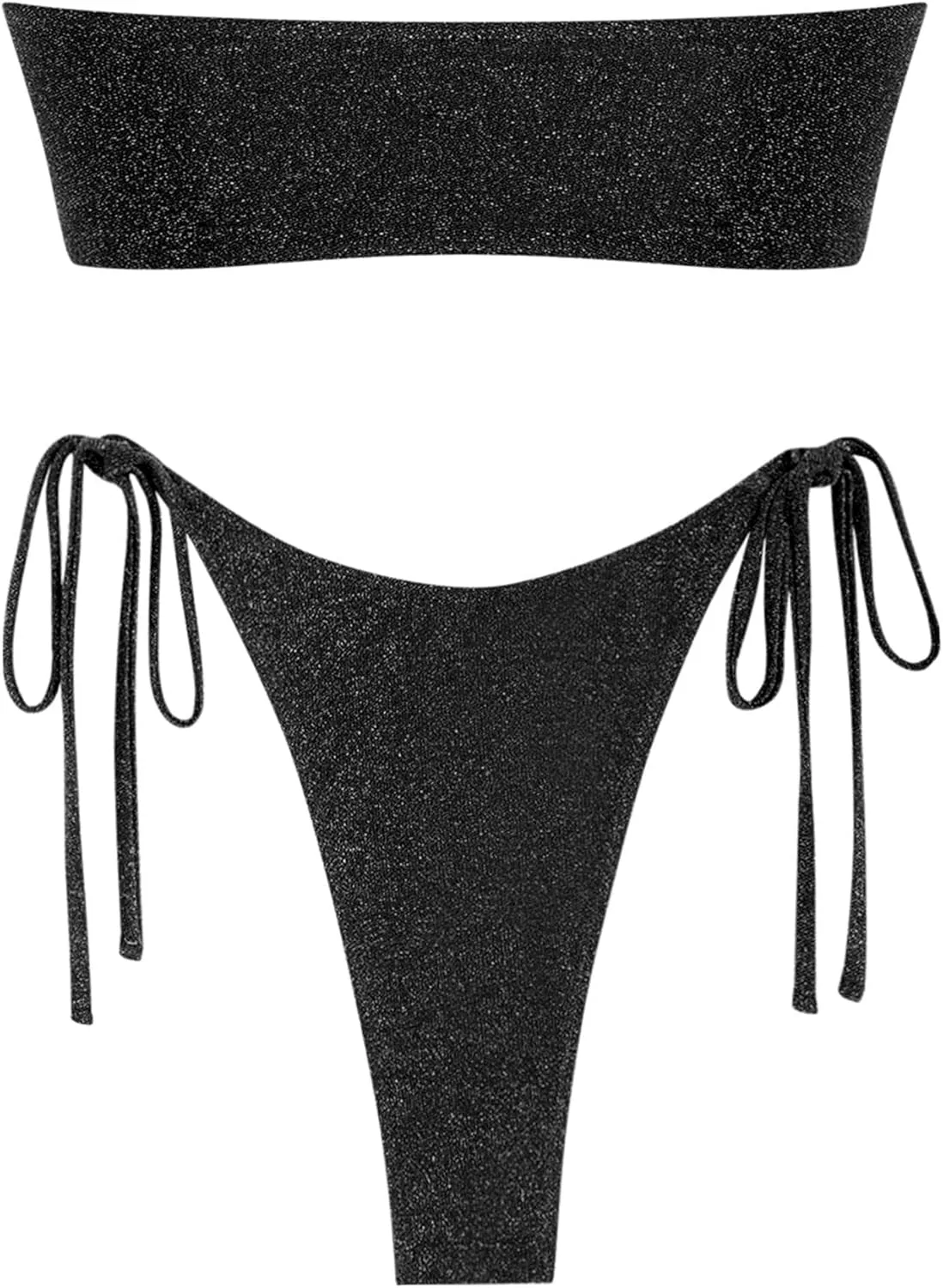 ZAFUL Metal Ring Bandeau Bikini Set Tie Side Bathing Suit High Cut 2 Piece Swimsuit Cutout Swimwear