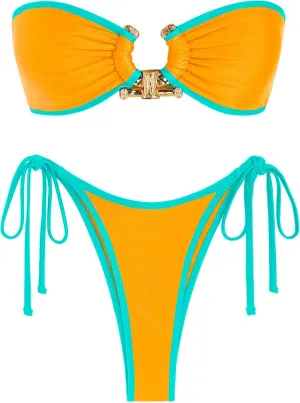 ZAFUL Metal Ring Bandeau Bikini Set Tie Side Bathing Suit High Cut 2 Piece Swimsuit Cutout Swimwear