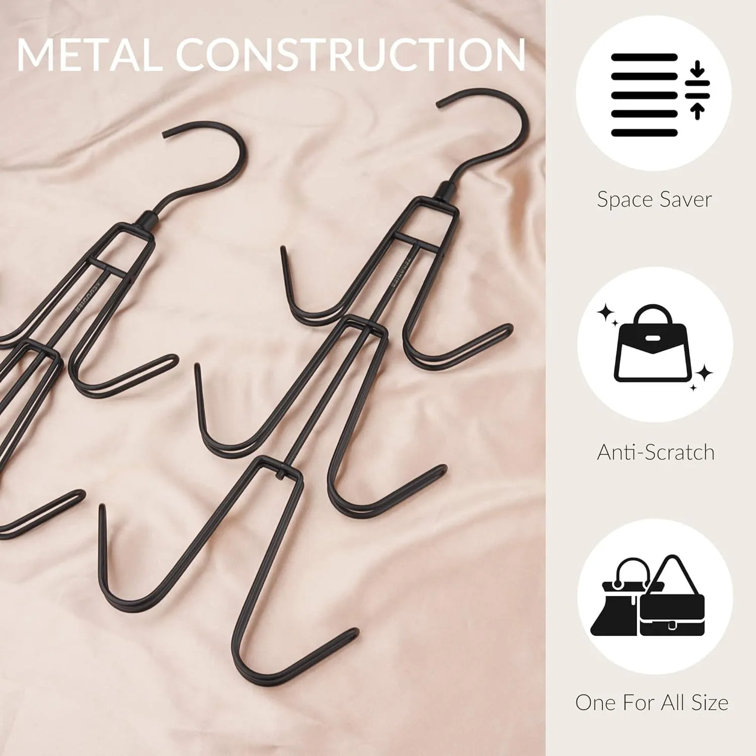 ZEDODIER Purse Hanger Organizer for Closet, 4 Pack Hanging Bag Holder, Keeping Purses Visible and in Good Condition, Metal Handbag Storage Hook Backpack Rack Space Saving Hanger, Black
